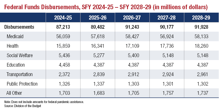 Federal Funds Disbursements, SFY2024-25 - SFY 2028-29