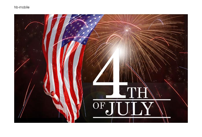 American flag waving with fireworks in the background and text reading, "4th of July"