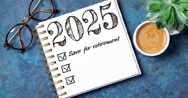 2025 notebook with checkboxes showing "Save for retirement"